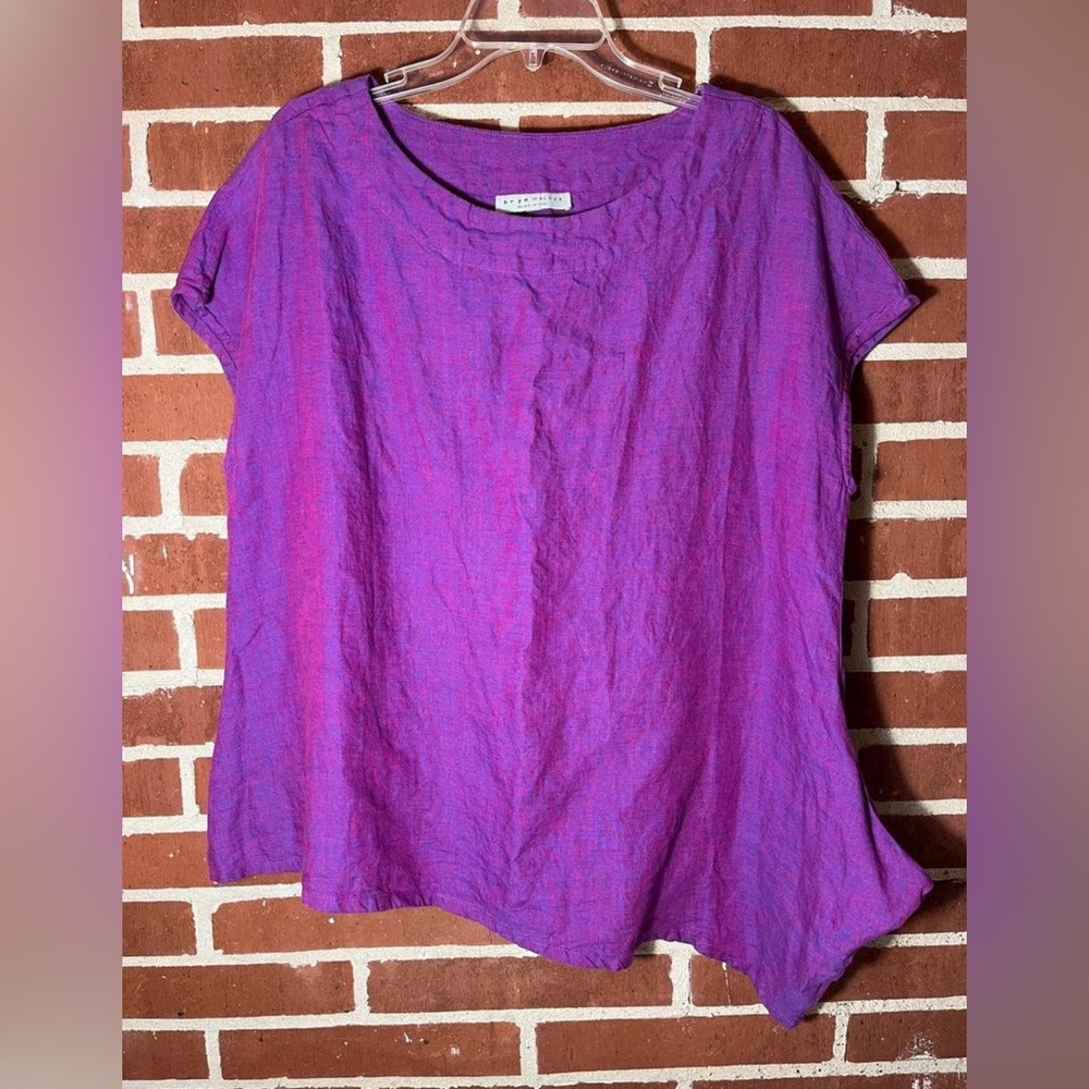 bryn walker Purple Linen Boxy Short Sleeve Top